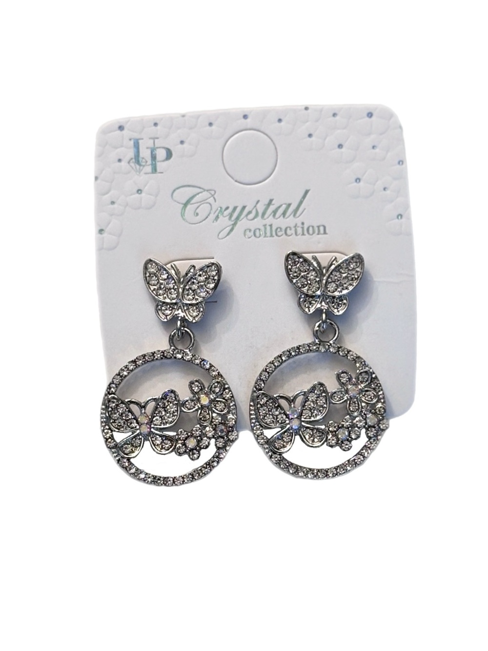Silver and Crystal Butterfly Drop Earrings